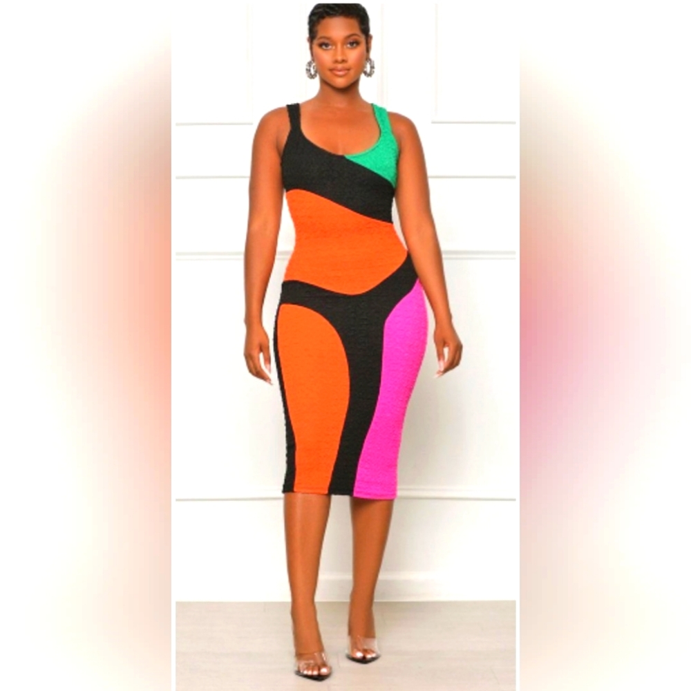 Colorblock bodycon midi